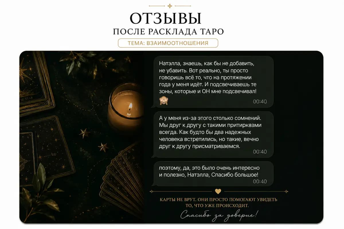 Отзыв после расклада Таро на тему взаимоотношений